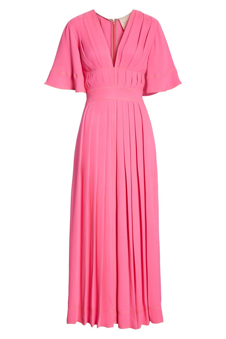 Pleated Silk Georgette Midi Dress, Alternate, color, ULTRA PINK