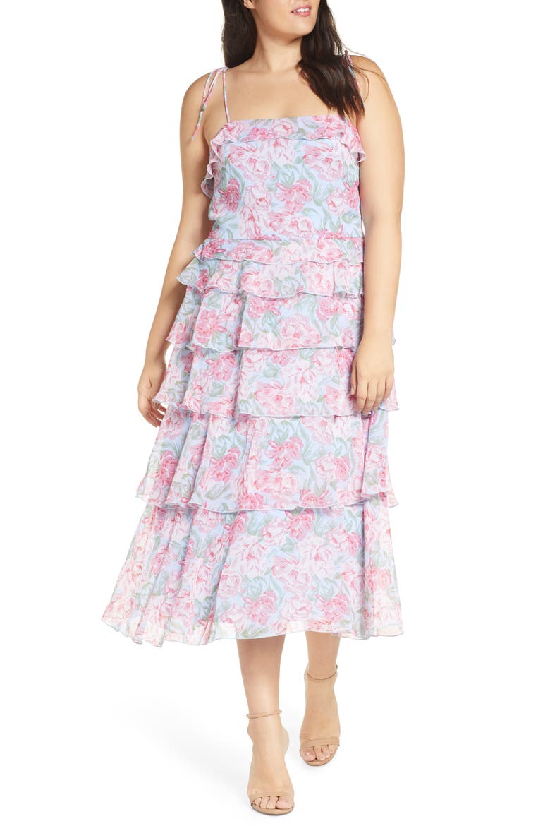 Essie Tiered Dress, Alternate, color, SKY BLUE FLORAL