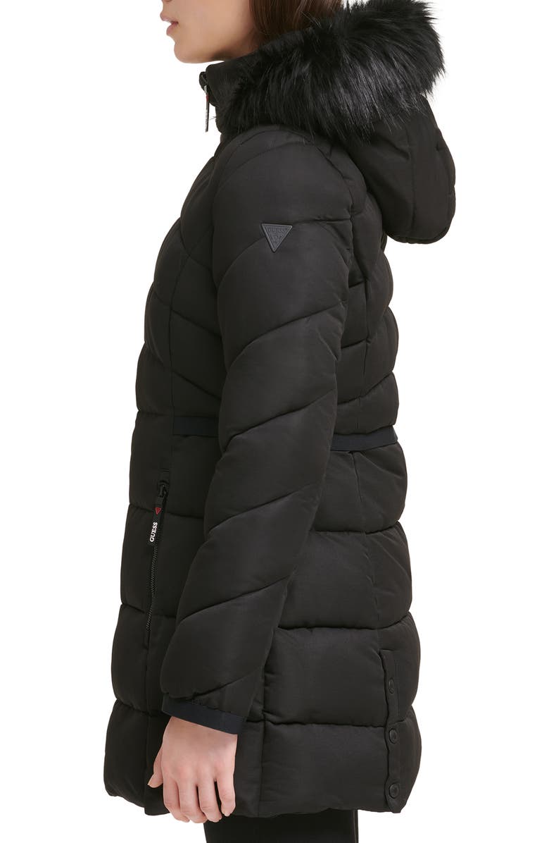 GUESS Faux Fur Trim Hooded Puffer Jacket, Alternate, color, 