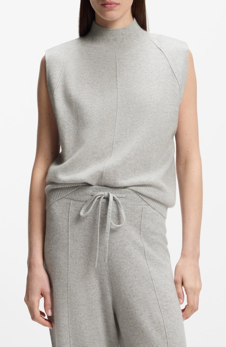BOSS Futrani Cashmere Mock Neck Sleeveless Sweater, Main, color, Pebble Melange