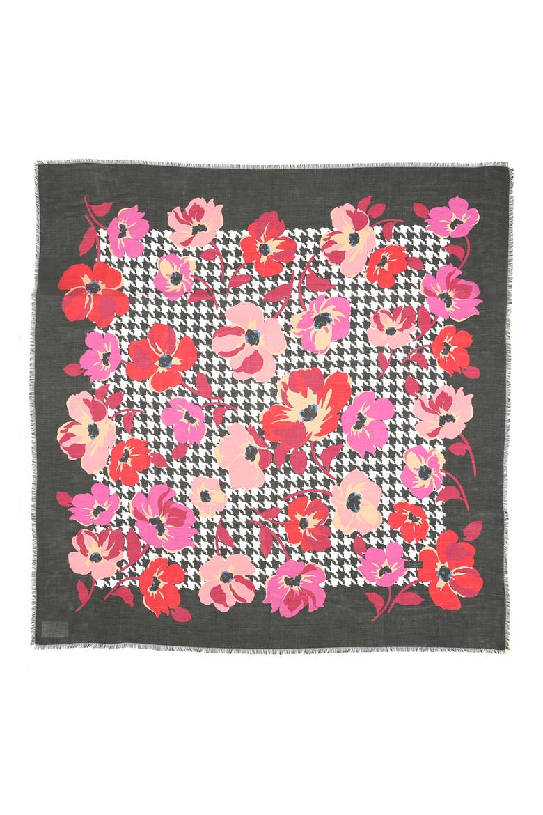houndstooth poppies modal square scarf, Alternate, color, BLACK/ CREAM