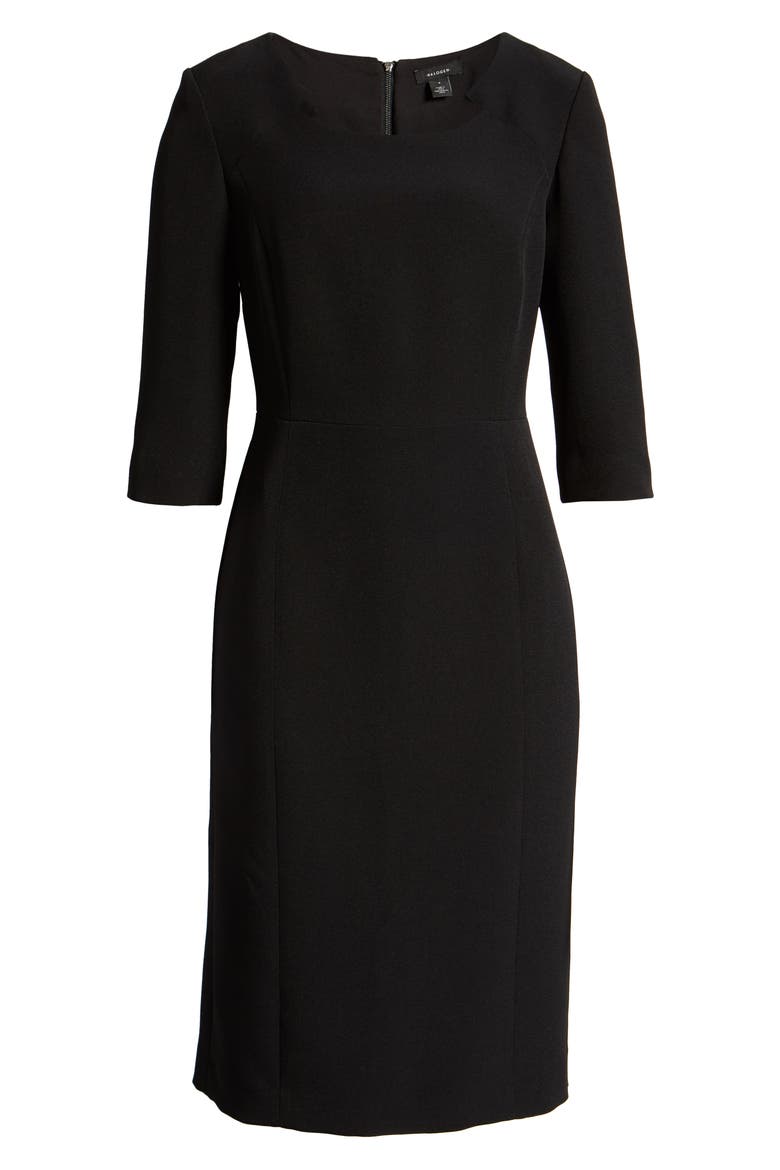 Stretch Crepe Sheath Dress, Alternate, color, BLACK