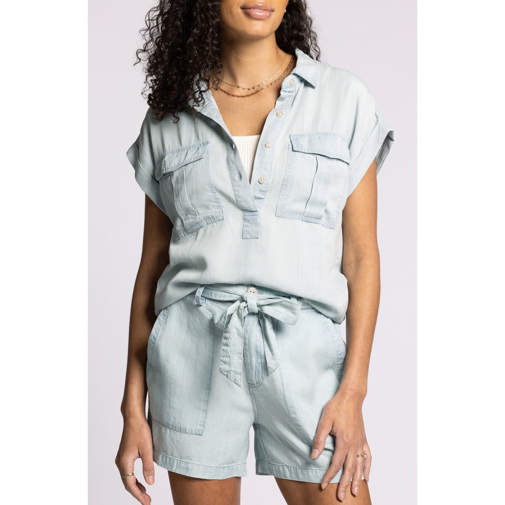 Thread & Supply Moore Short Sleeve Chambray Top In Blue