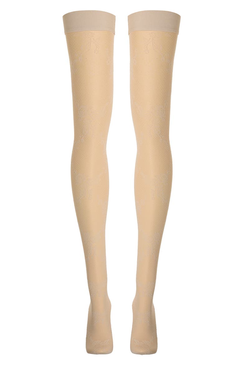 Floral Lace Stay-Up Stockings, Alternate, color, WHIPPED CREAM
