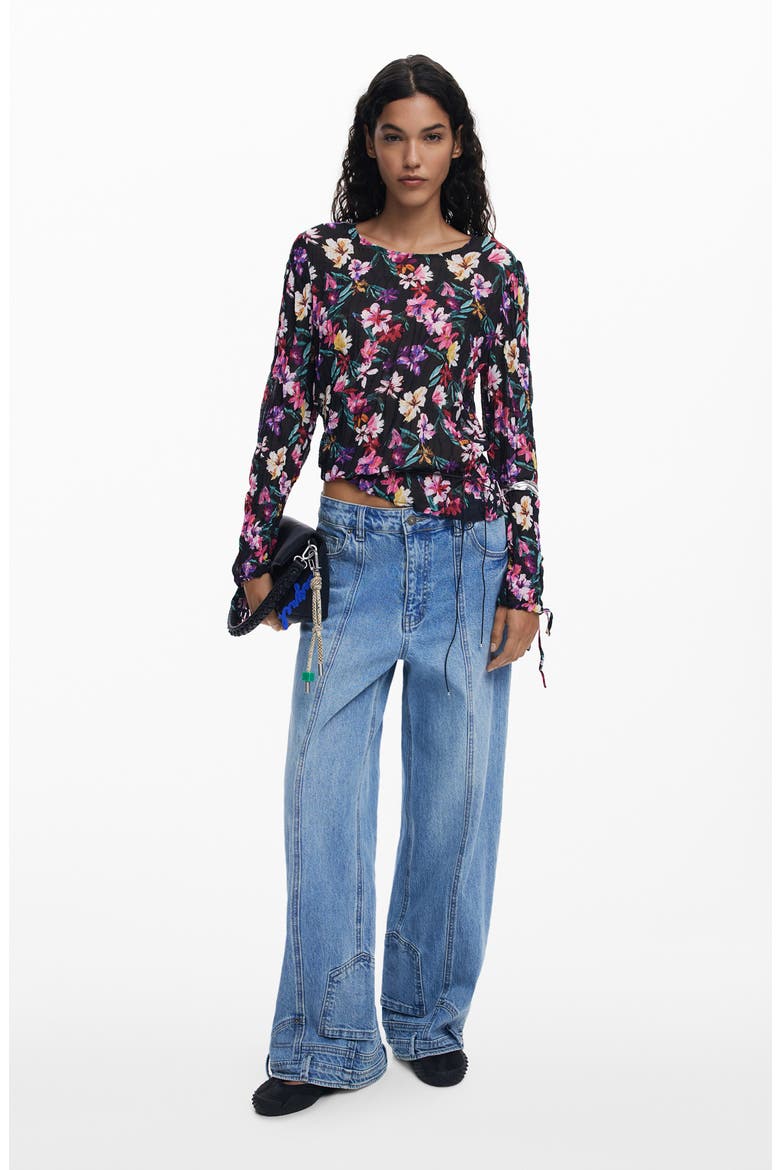 Floral Pintuck Top, Alternate, color, BLACK