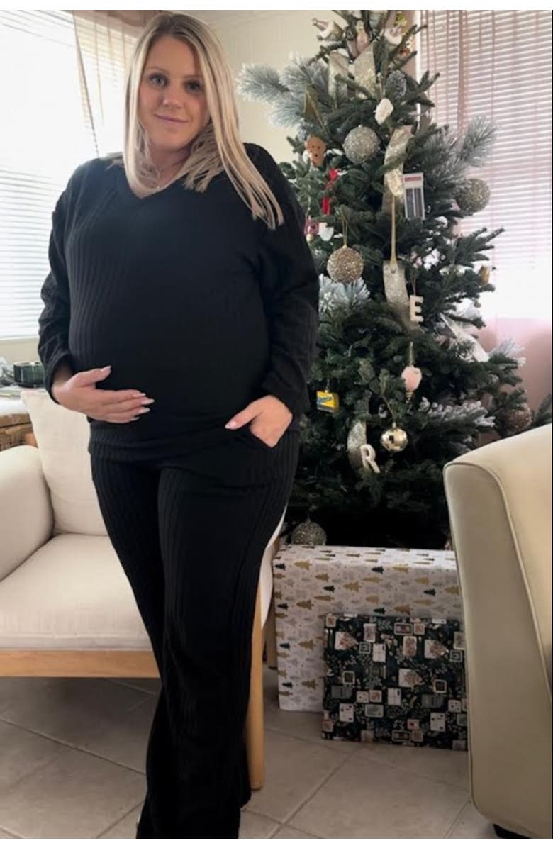 PinkBlush Ribbed Soft Knit Long Sleeve Pajama Set, Alternate, color, Black