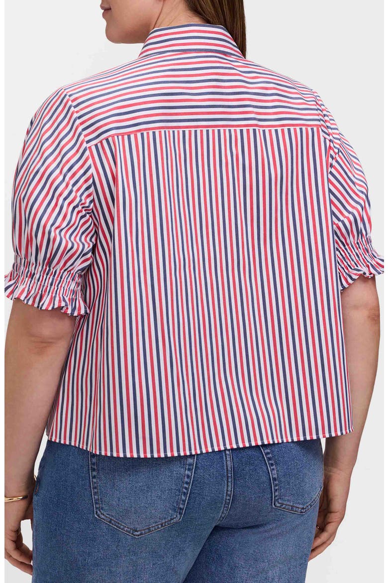 Vivienne Stripe Elbow Sleeve Matte Sateen Button-Up Shirt, Alternate, color, NAVY BLUE/ RED