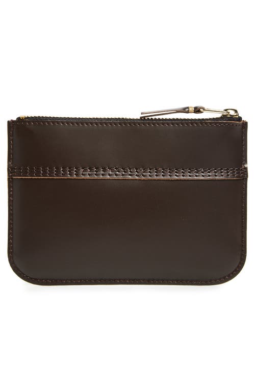 Comme Des Garçons Wallets Triple Stitch Leather Zip Pouch In Brown