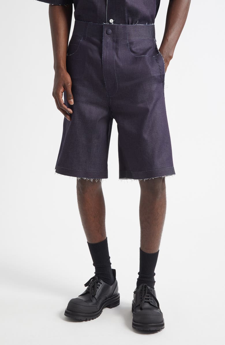 Marni Trompe l'Oeil Stretch Denim Bermuda Shorts, Main, color, Blue/ Black