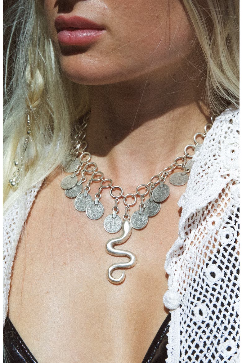 Shahmaran Statement Collar Necklace, Alternate, color, SILVER