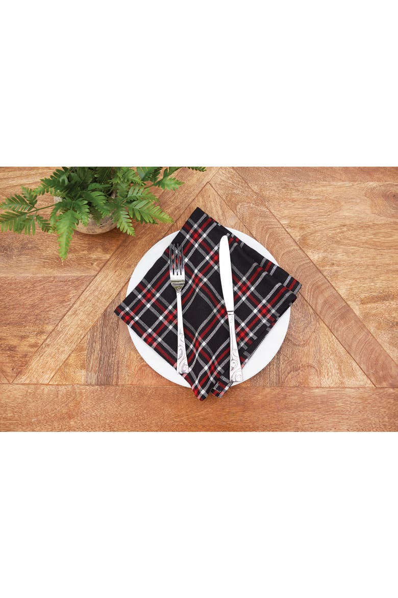 Poinsettia Red & Black Plaid 100% Cotton Handwoven Set of 6 Cloth Napkins, Alternate, color, Black