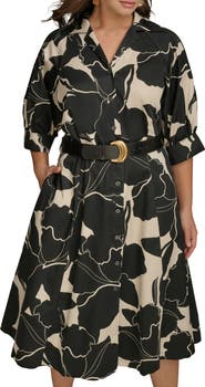 DONNA KARAN Printed Belted Midi Shirtdress