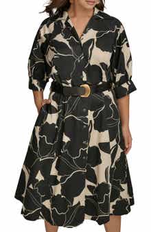Printed Belted Midi Shirtdress
