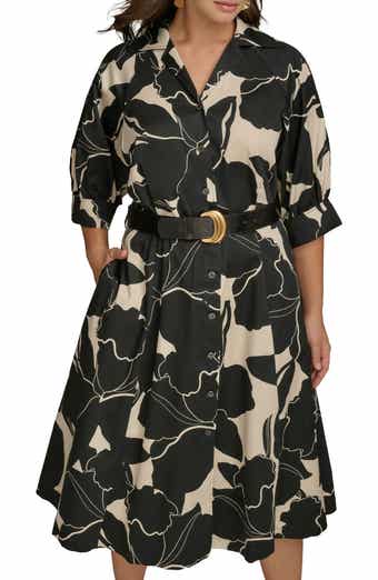 Printed Belted Midi Shirtdress