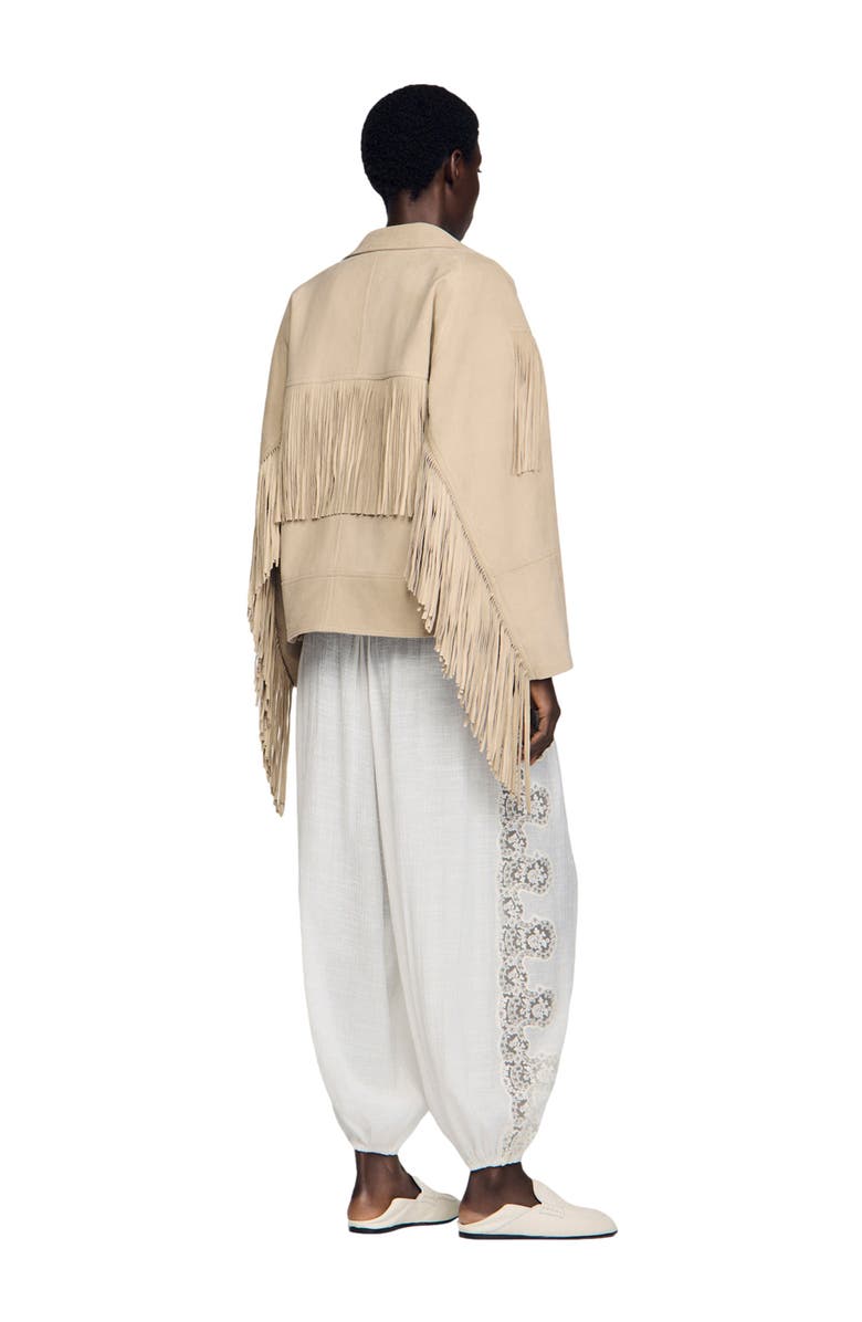 SANDRO Fringed suede jacket, Alternate, color, Beige