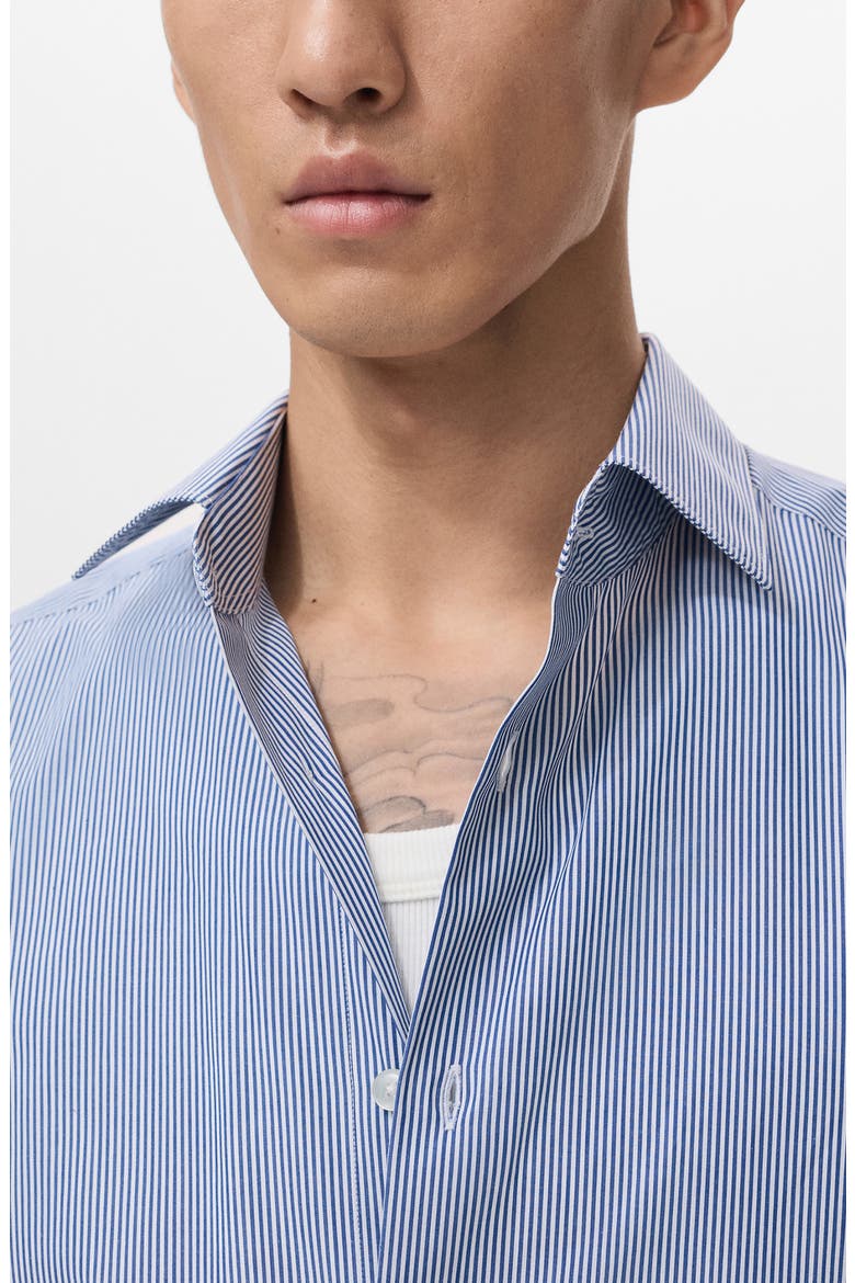 Slim Fit Pinstripe Cotton Button-Up Shirt, Alternate, color, BLUE