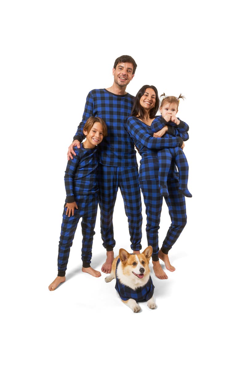 Leveret Kids Footed Plaid Cotton Matching Family Holiday Pajamas, Alternate, color, Plaid Black & Navy