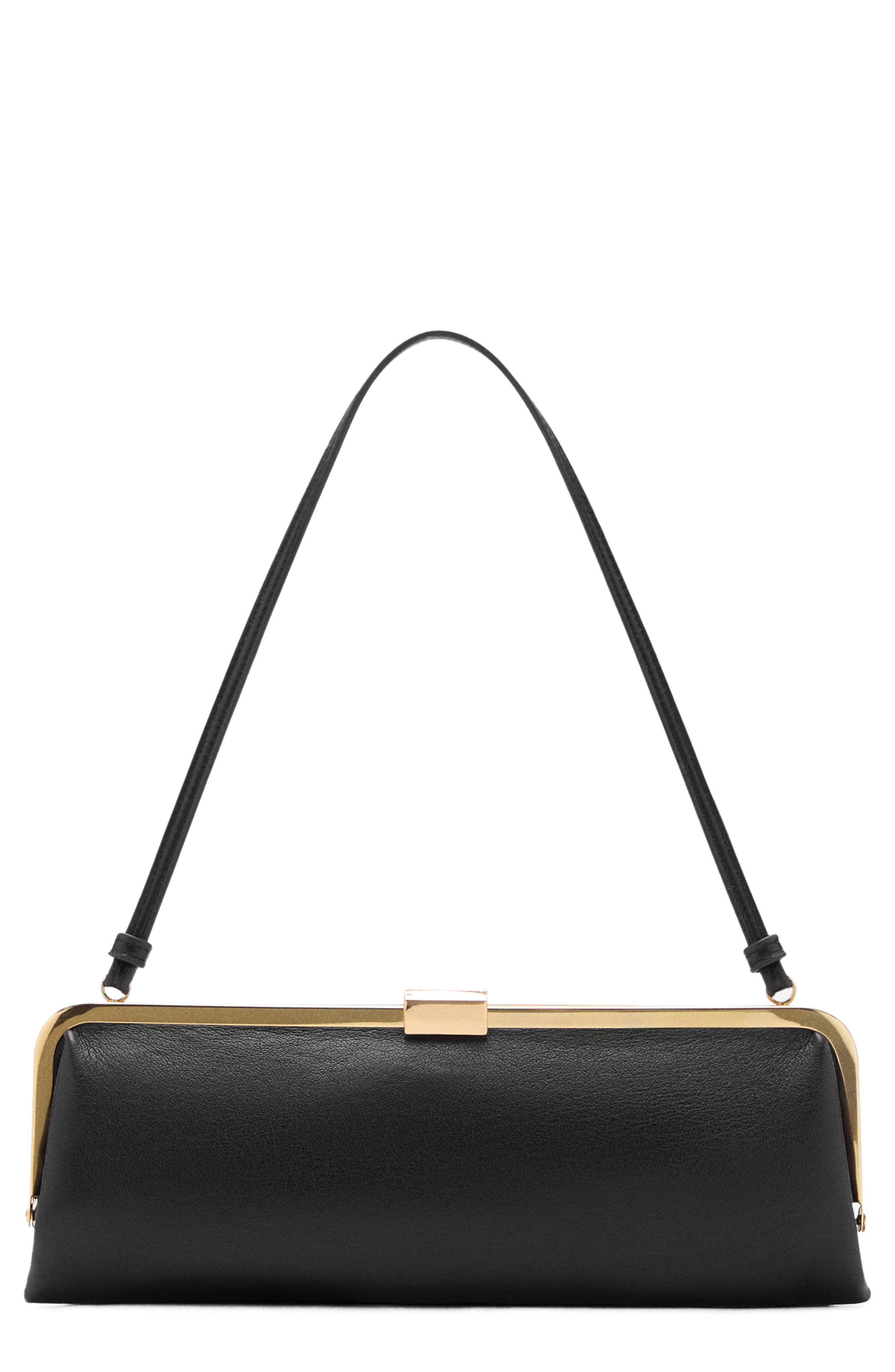 MANGO Metallic Frame Clutch, Main, color, Black