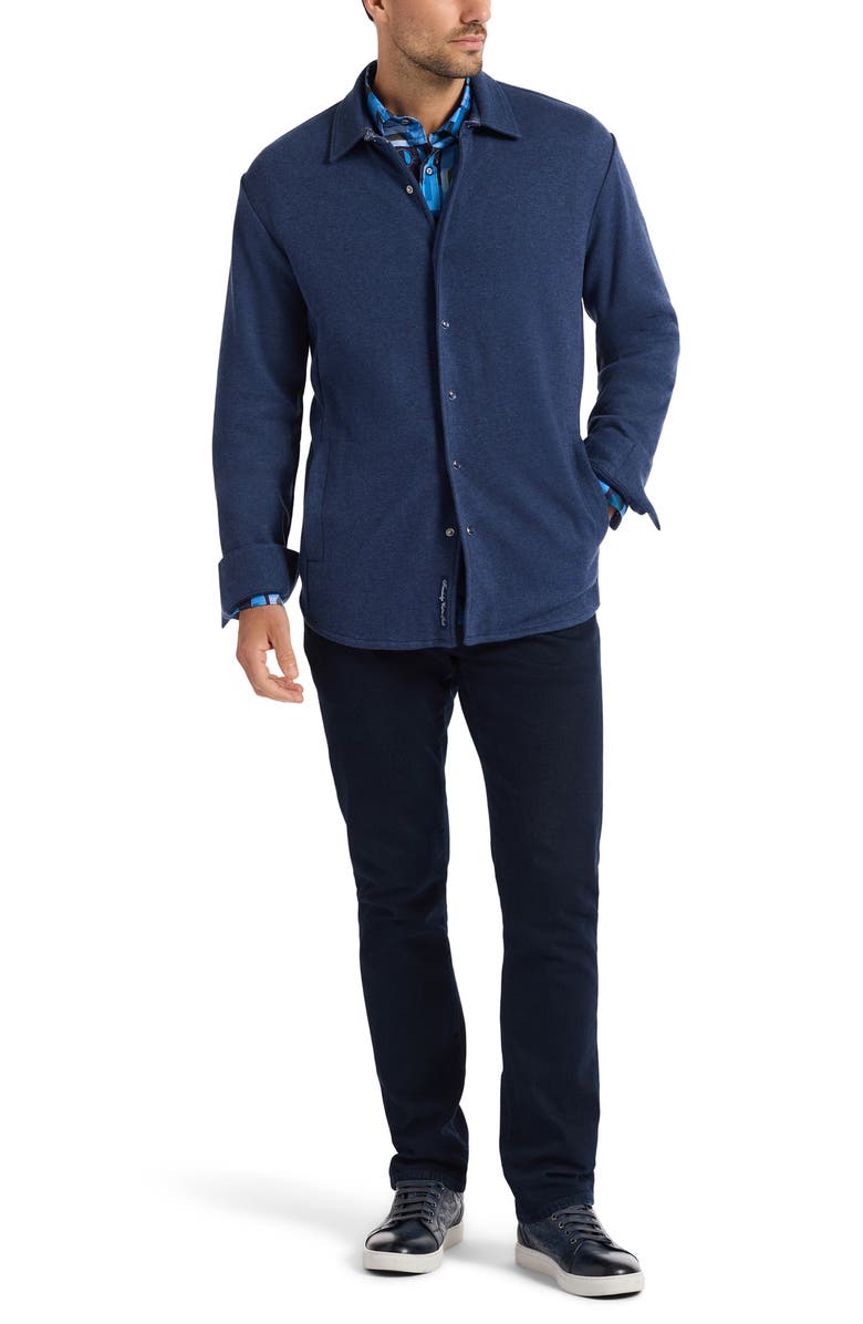 Robert Graham Deschon Cotton Knit Snap-Up Shirt, Alternate, color, Navy