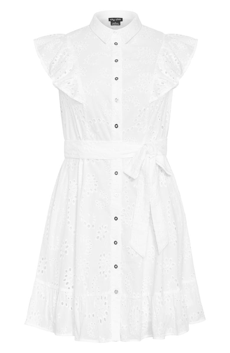 City Chic Casey Eyelet Cotton Shirtdress, Alternate, color,