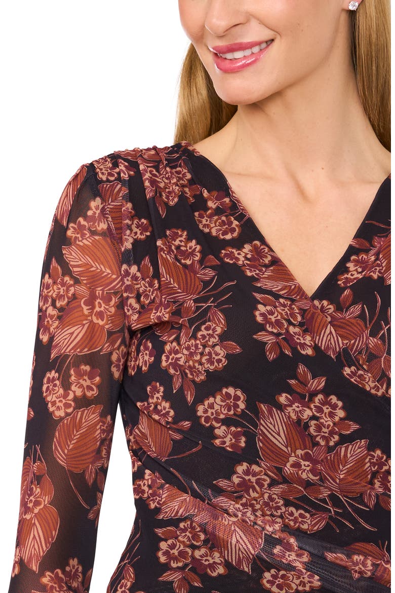 Floral Long Sleeve Mesh Top, Alternate, color, LEATHER BROWN