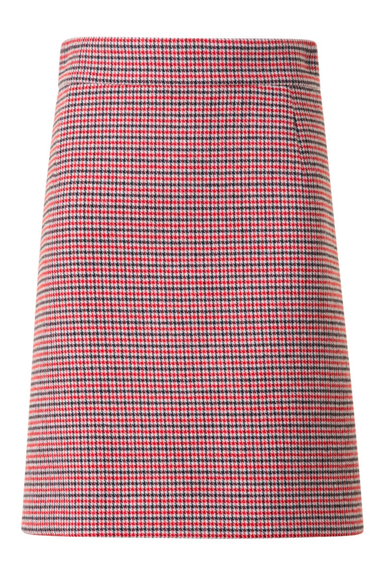 Houndstooth Check Virgin Wool Skirt, Alternate, color, BLACK-VERMILLION-CREAM
