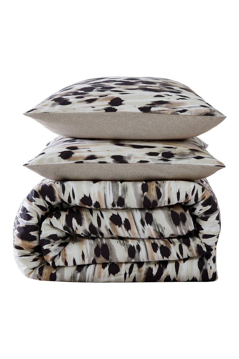Abstract Leopard Print Cotton Comforter Set, Main, color, BROWN