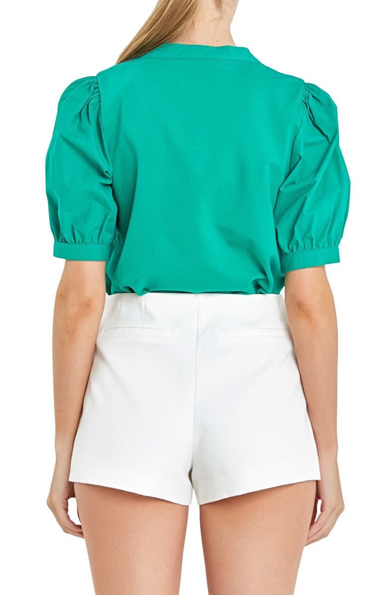 English Factory Mixed Media Puff Sleeve Top, Alternate, color, Green