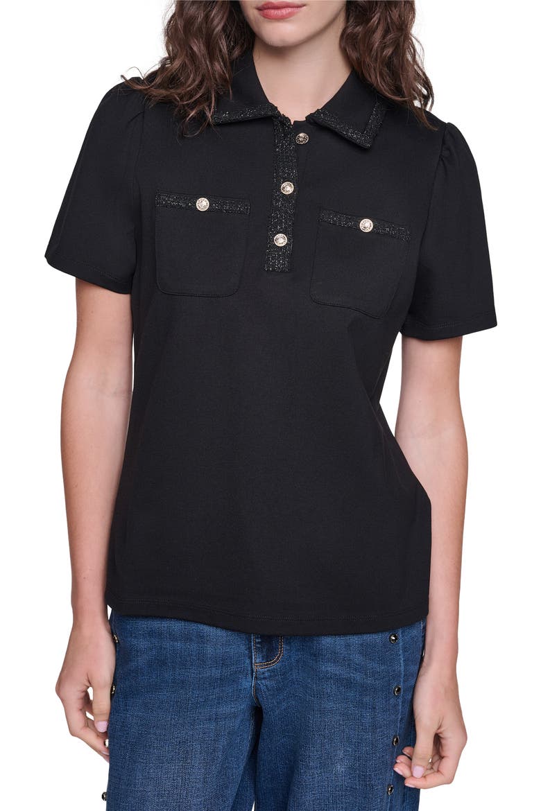 Metallic Trim Short Sleeve Knit Top, Main, color, BLACK