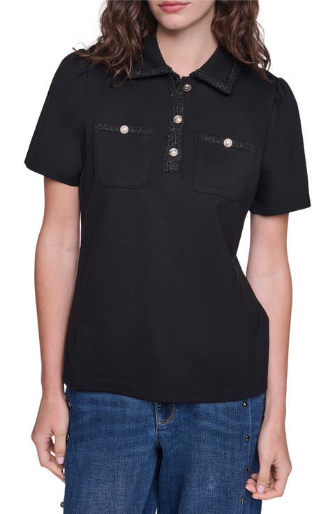 Metallic Trim Short Sleeve Knit Top