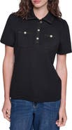 KARL LAGERFELD PARIS Metallic Trim Short Sleeve Knit Top