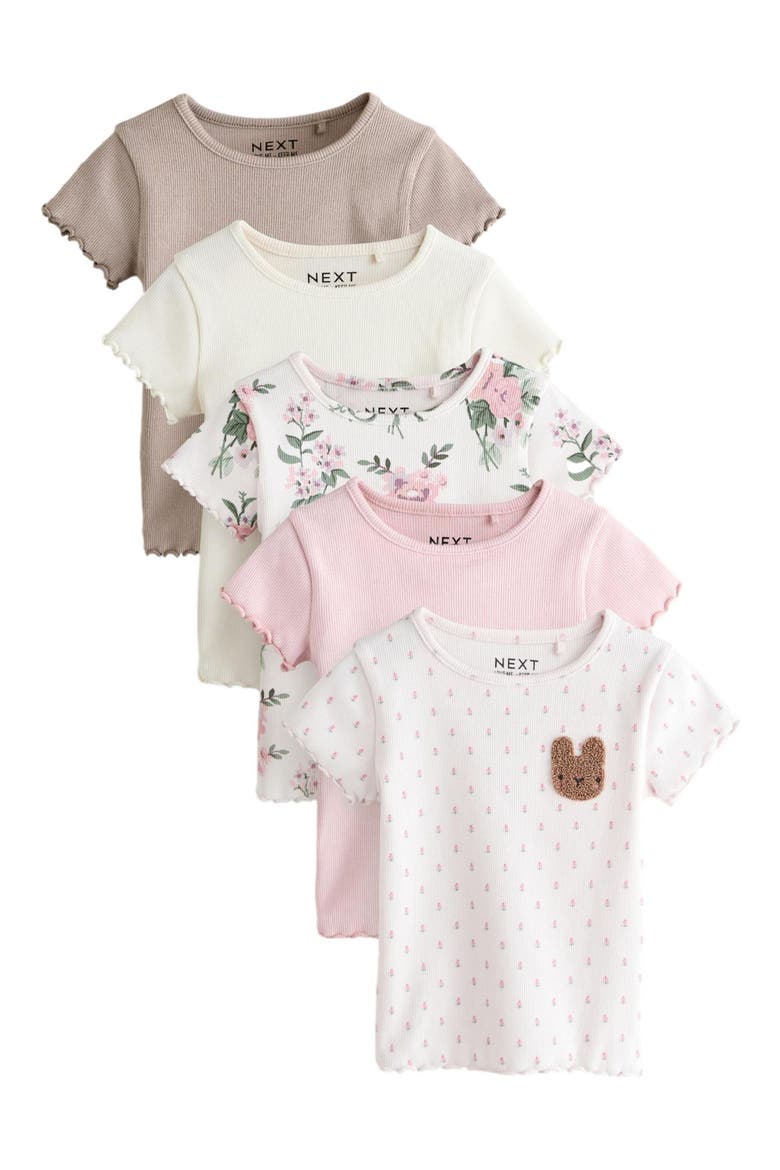 Kids' Assorted 5-Pack Rib T-Shirts, Main, color, PINK