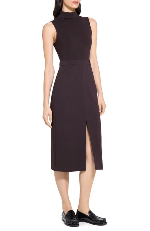 Theory Funnel Neck Mixed Media Midi Dress In Purple