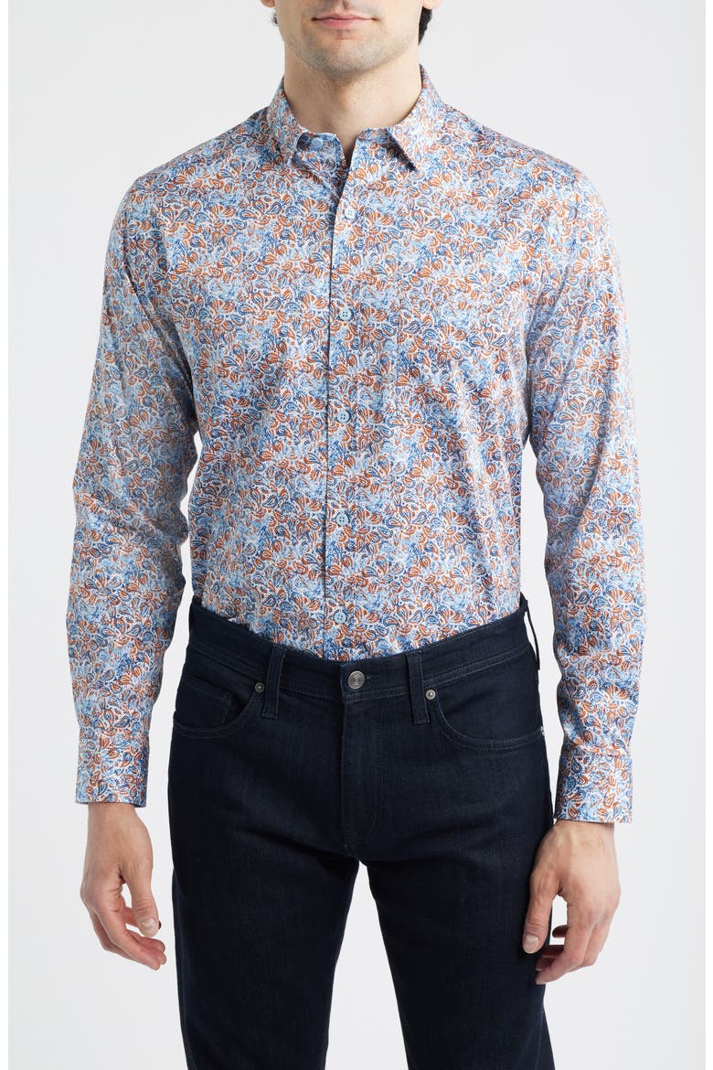Logan Print Button-Up Shirt, Main, color, ORANGE/ NAVY PAISLEY