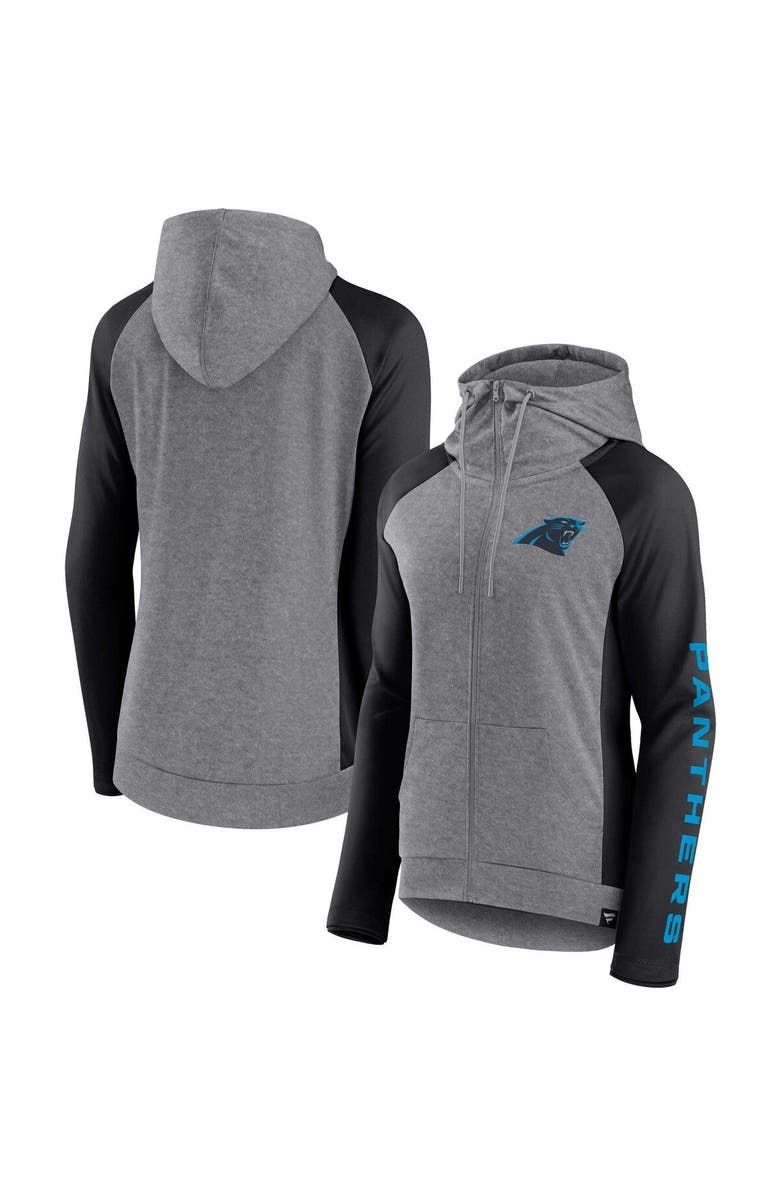 FANATICS Women's Fanatics Branded  Heather Gray/College Black Carolina Panthers Blind Side Lightweight Full-Zip Hoodie, Main, color, Heather Gray