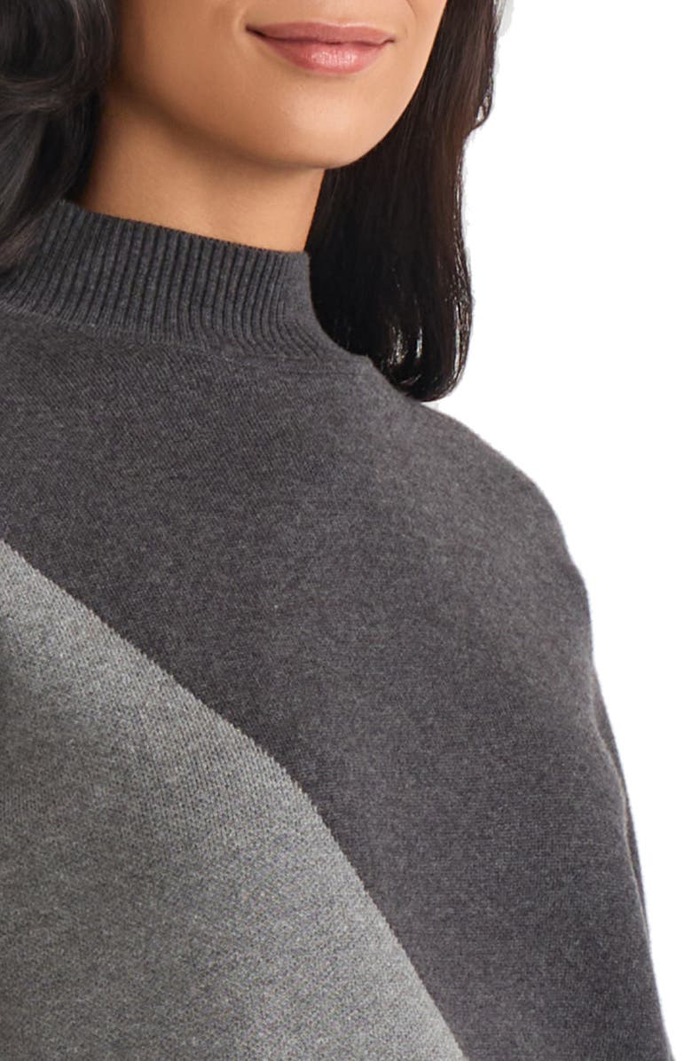 Jones New York Coloblock Mock Neck Sweater, Alternate, color, Smoke Heater/Light Grey