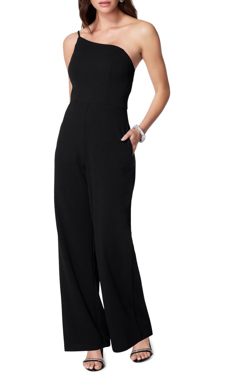 bebe Core One-Shoulder Wide Leg Jumpsuit, Main, color,