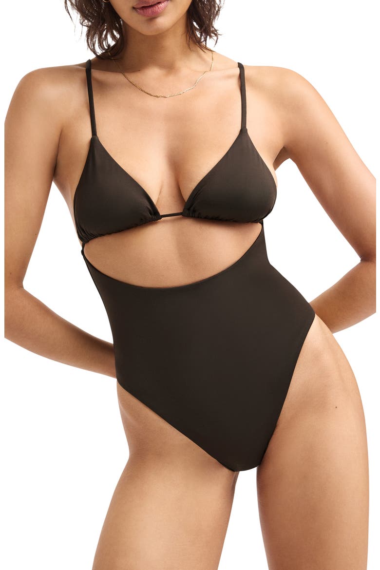 Gia Cutout One-Piece Swimsuit, Alternate, color, DEEP EARTH