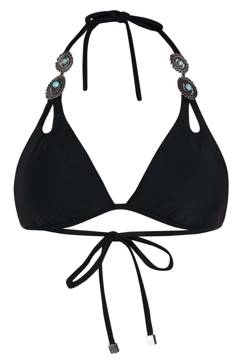 Annabelle Concho Embellished Underwire Bikini Top, Alternate, color, BLACK