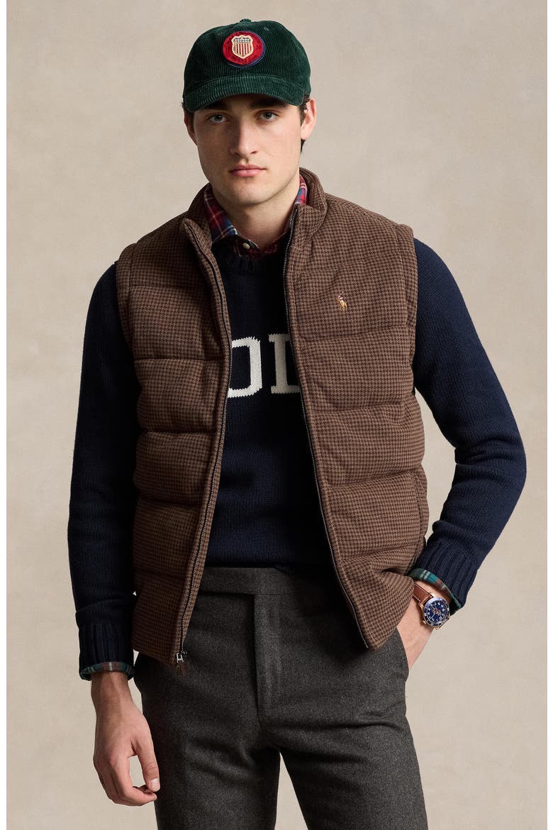 Dogtooth Double Knit Quilted Vest, Alternate, color, CEDAR HEATHER DOGTOOTH