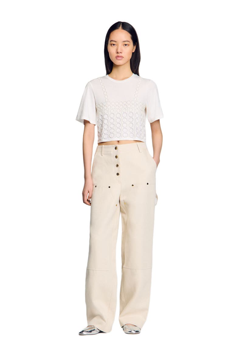 Beaded cropped T-shirt, Alternate, color, White
