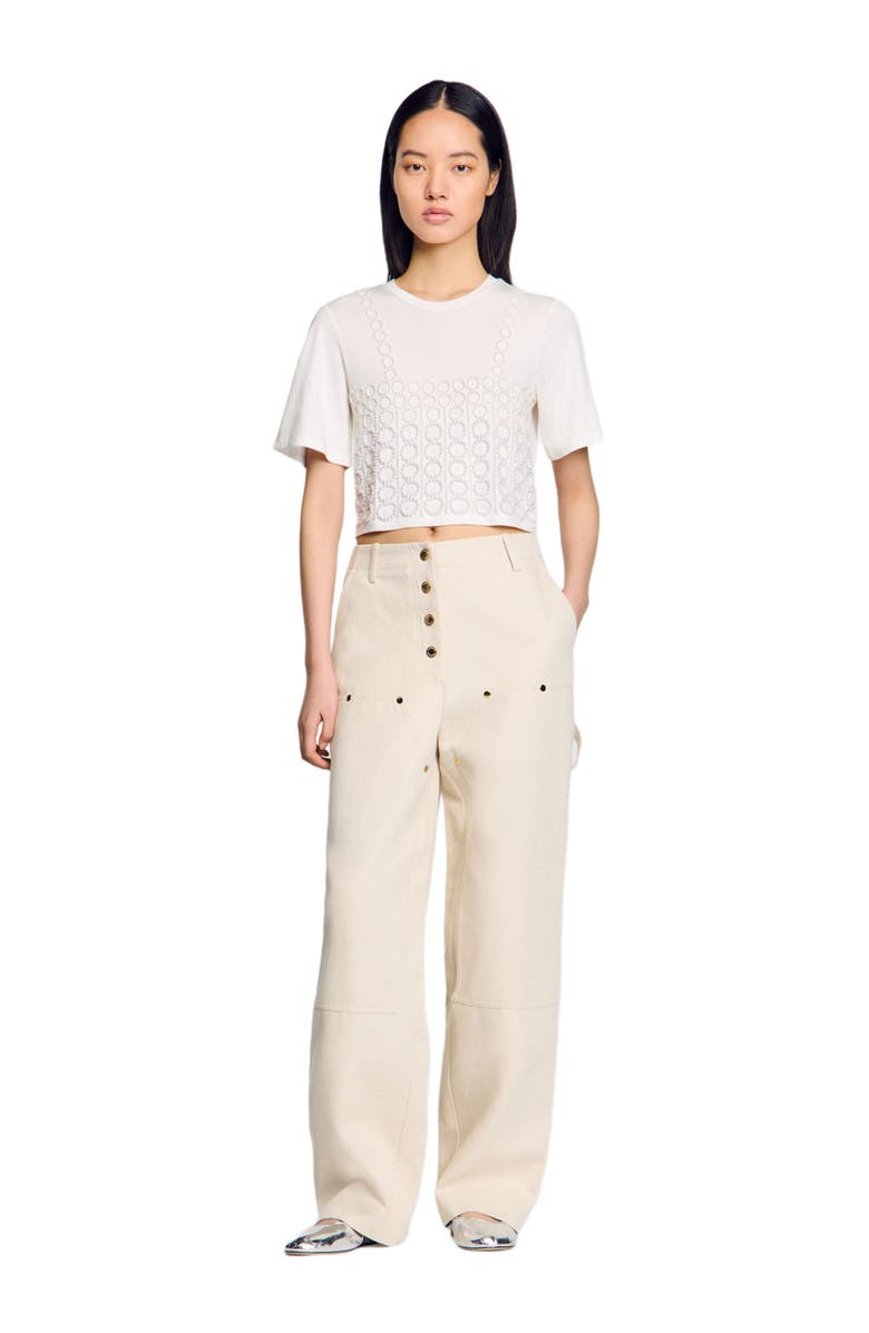 SANDRO Beaded cropped T-shirt, Alternate, color, 