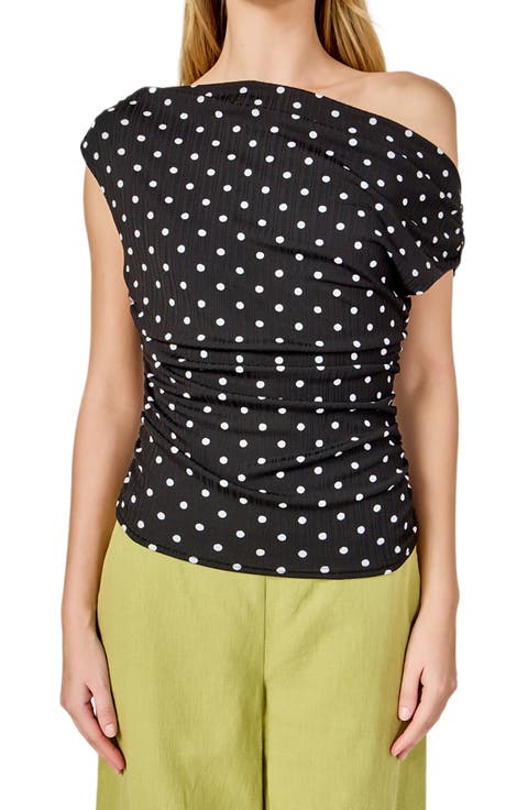 Polka Dot One-Shoulder Top
