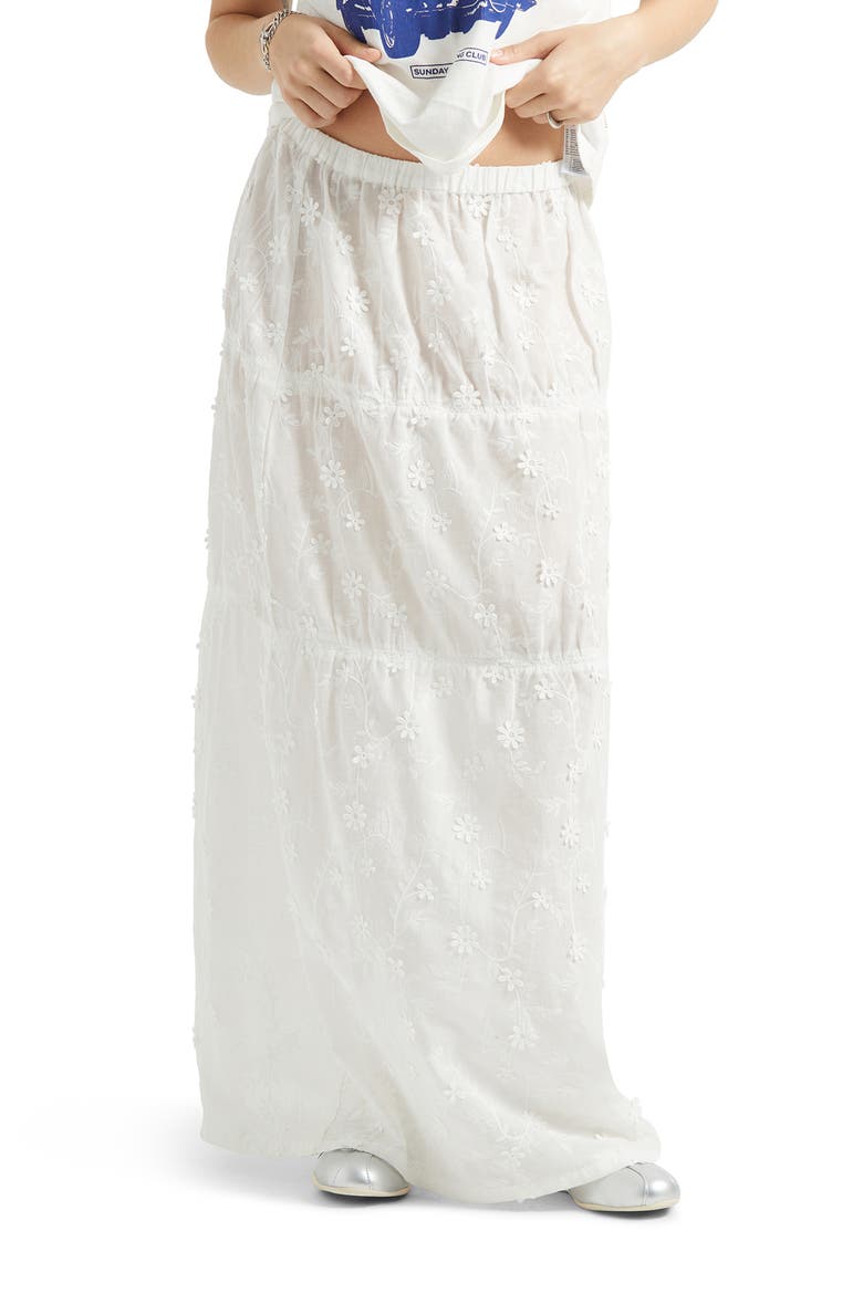 The Abigail Tiered Cotton Maxi Skirt, Main, color, OFF WHITE FLORAL