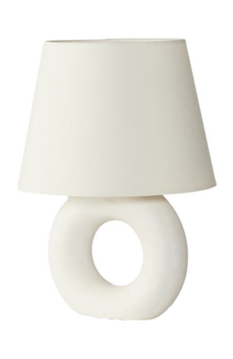 Chloe 15.5" LED Table Lamp with Off-White Ceramic Base and Cotton Shade