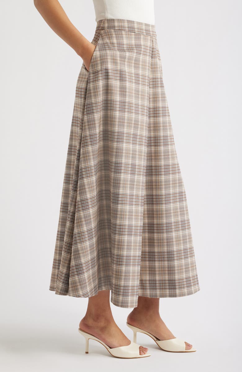 Reformation Peony Plaid Flare Skirt, Alternate, color, Brown Check