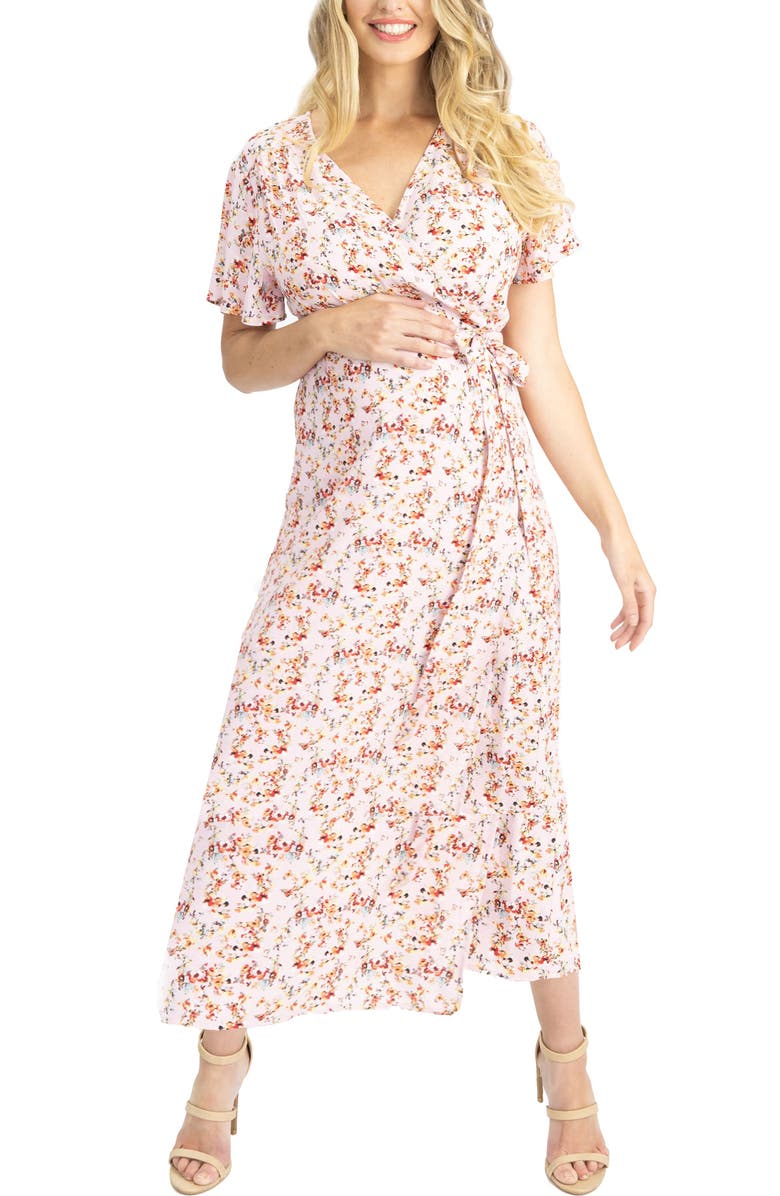 Angel Maternity Floral Maternity/Nursing Wrap Dress, Main, color, 