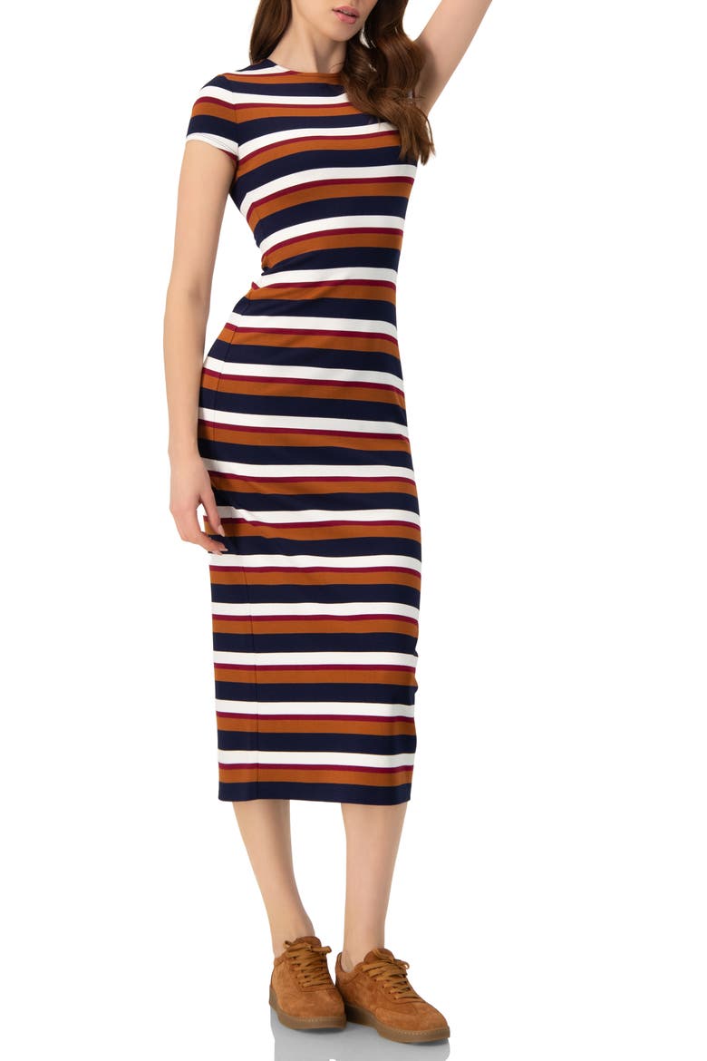 Long Wide Stripes Cap Sleeve Dress, Alternate, color, Multi-Brown