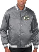 STARTER Men's Starter Silver Green Bay Packers Locker Room Satin Varsity Full-Snap Jacket