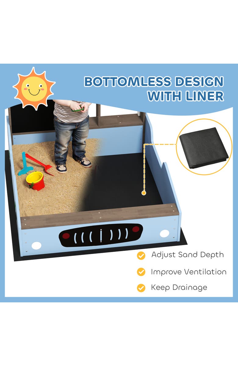 Qaba Kids Wooden Sandbox with Canopy, Grocery Store & Bench Seats, Alternate, color, Blue